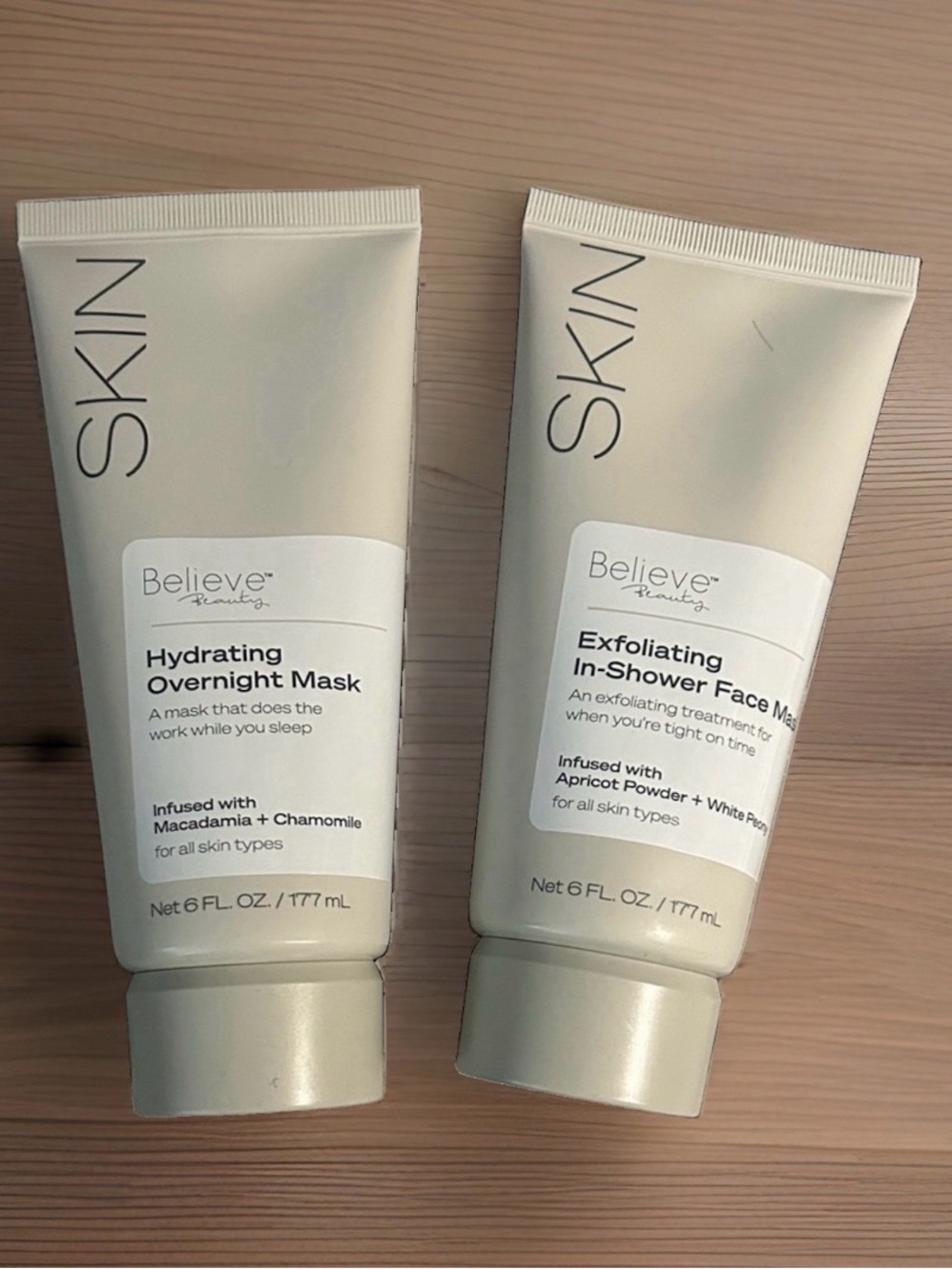 BELIEVE BEAUTY SKIN 1-EXFOLIATING IN-SHOWER FACE MASK & 1-Overnight Mask 6oz